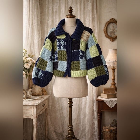 Handmade Sweaters - Handmade Wool Patchwork Cardigan – Super Thick & Heavy – Oversized Fit